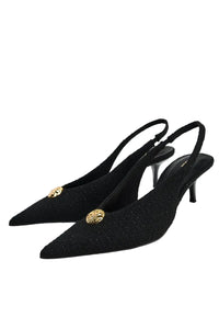 Zara Slingback Heels With Gold Medallion Woman 3044 Black