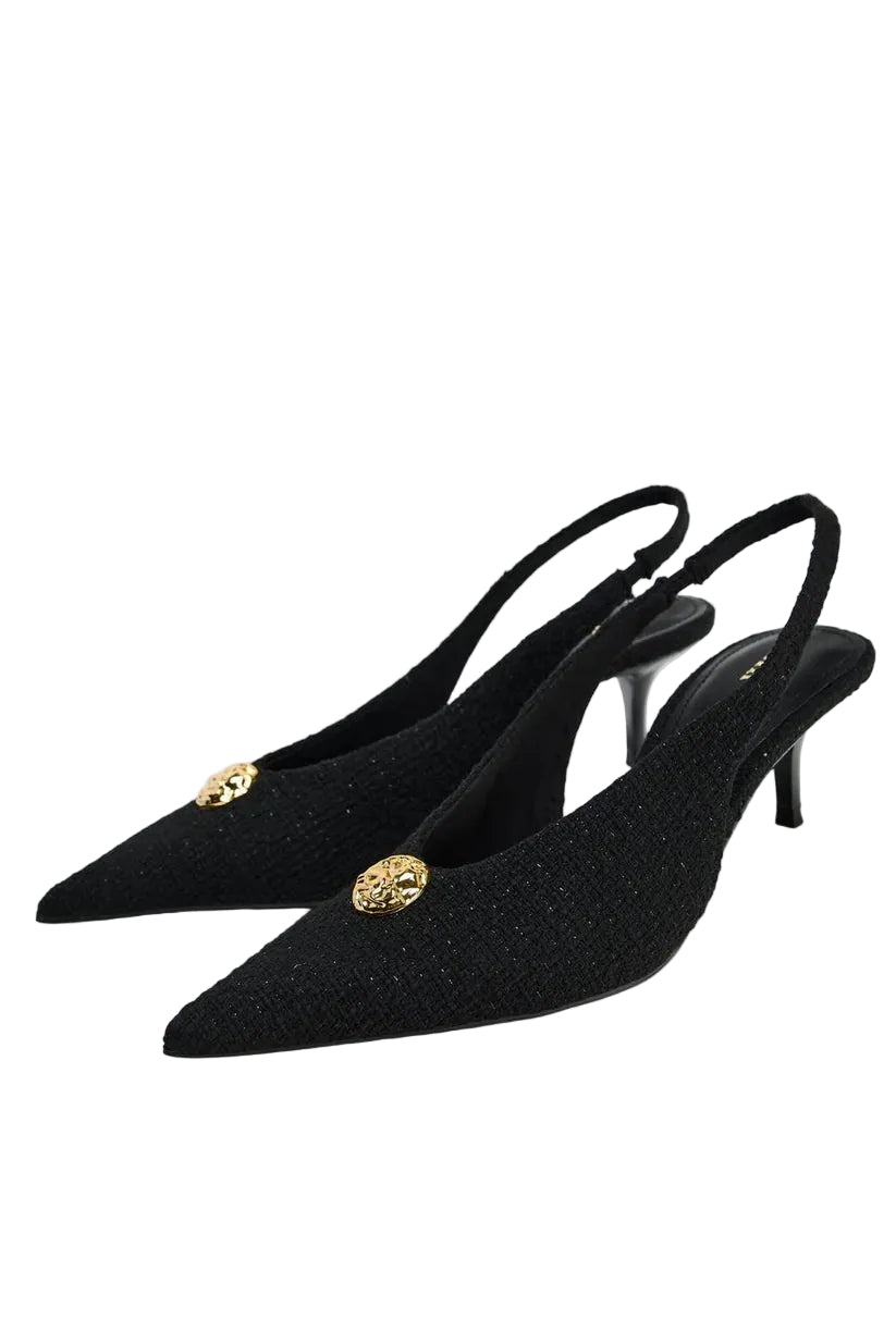 Zara Slingback Heels With Gold Medallion Woman 3044 Black