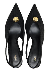 Zara Slingback Heels With Gold Medallion Woman 3044 Black