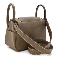 Hermès Etoupe Clemence Mini Bag Lindy 20 Gold Hardware Length 13 cm - Width 19 cm Mirror Woman H278 Khaki