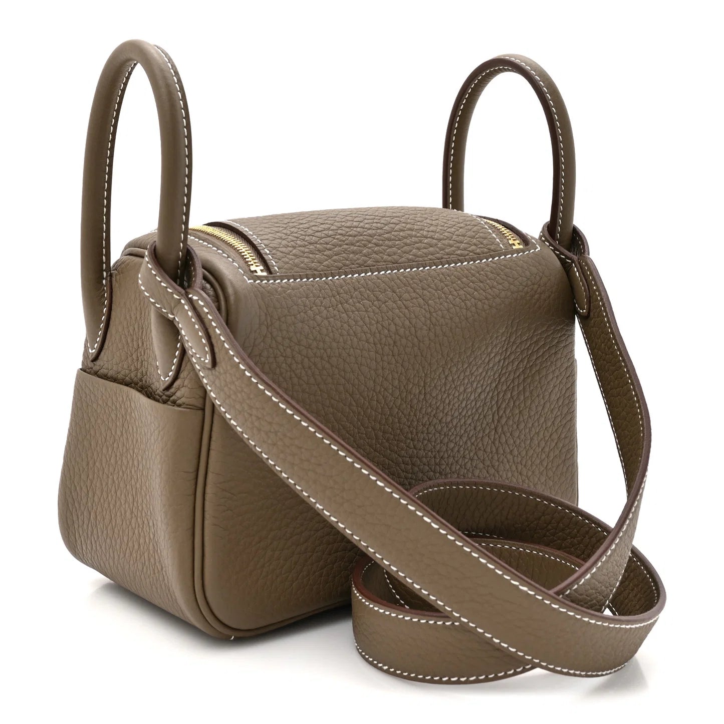 Hermès Etoupe Clemence Mini Bag Lindy 20 Gold Hardware Length 13 cm - Width 19 cm Mirror Woman H278 Khaki