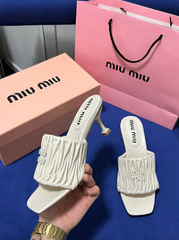 Miu Miu Slipper Designer Slides Leather Padded Front Strap Woman 52725 Beige
