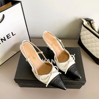 Chanel Luxury Leather Slides Designer High Heels Sandals Woman 7425 White