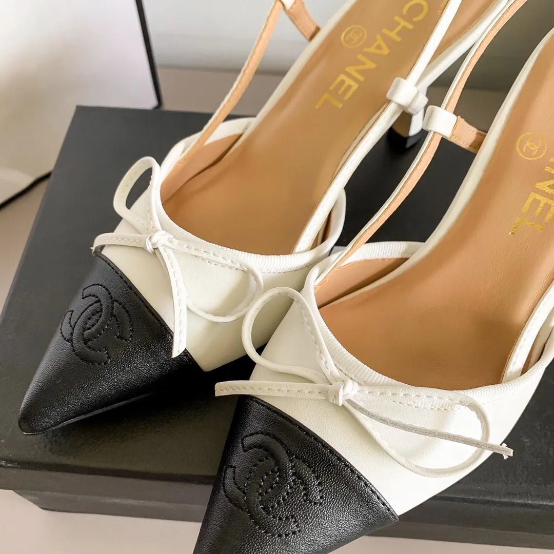 Chanel Luxury Leather Slides Designer High Heels Sandals Woman 7425 White