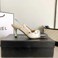 Chanel Luxury Leather Slides Designer High Heels Sandals Woman 7425 White