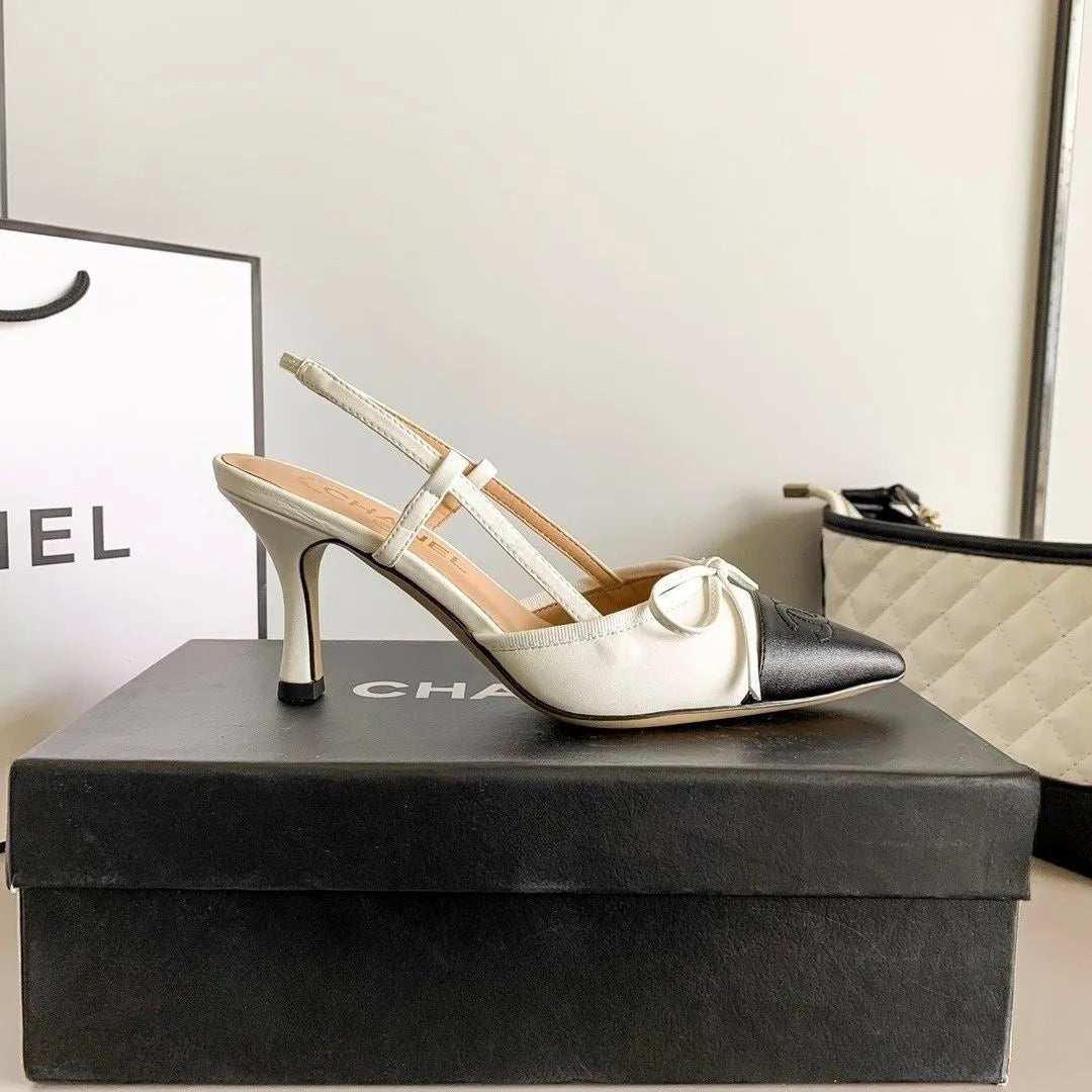 Chanel Luxury Leather Slides Designer High Heels Sandals Woman 7425 White
