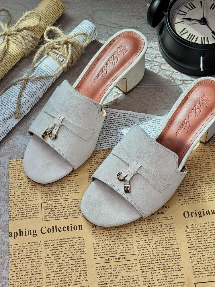 Loro Piana Suede Summer Charms Slide Sandals Woman VR-8 Beige