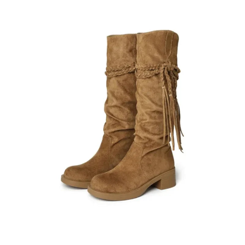 High Quality knee high boots made of suede with a low heel easy to wear equipped A818-2 Havan
