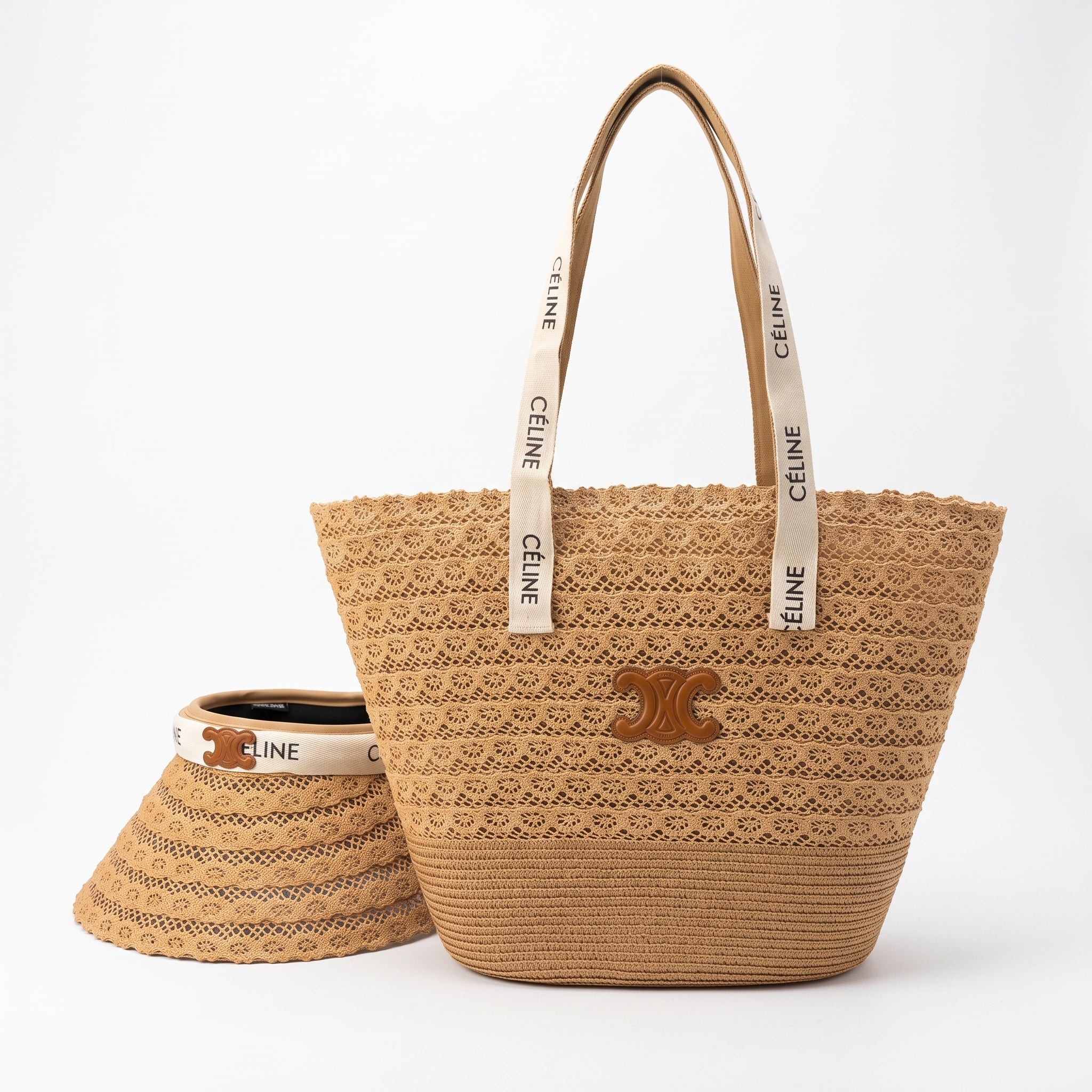 Celine Raffia Tote Bag With Calfskin Leather Trim Woman CEL 213 Brown