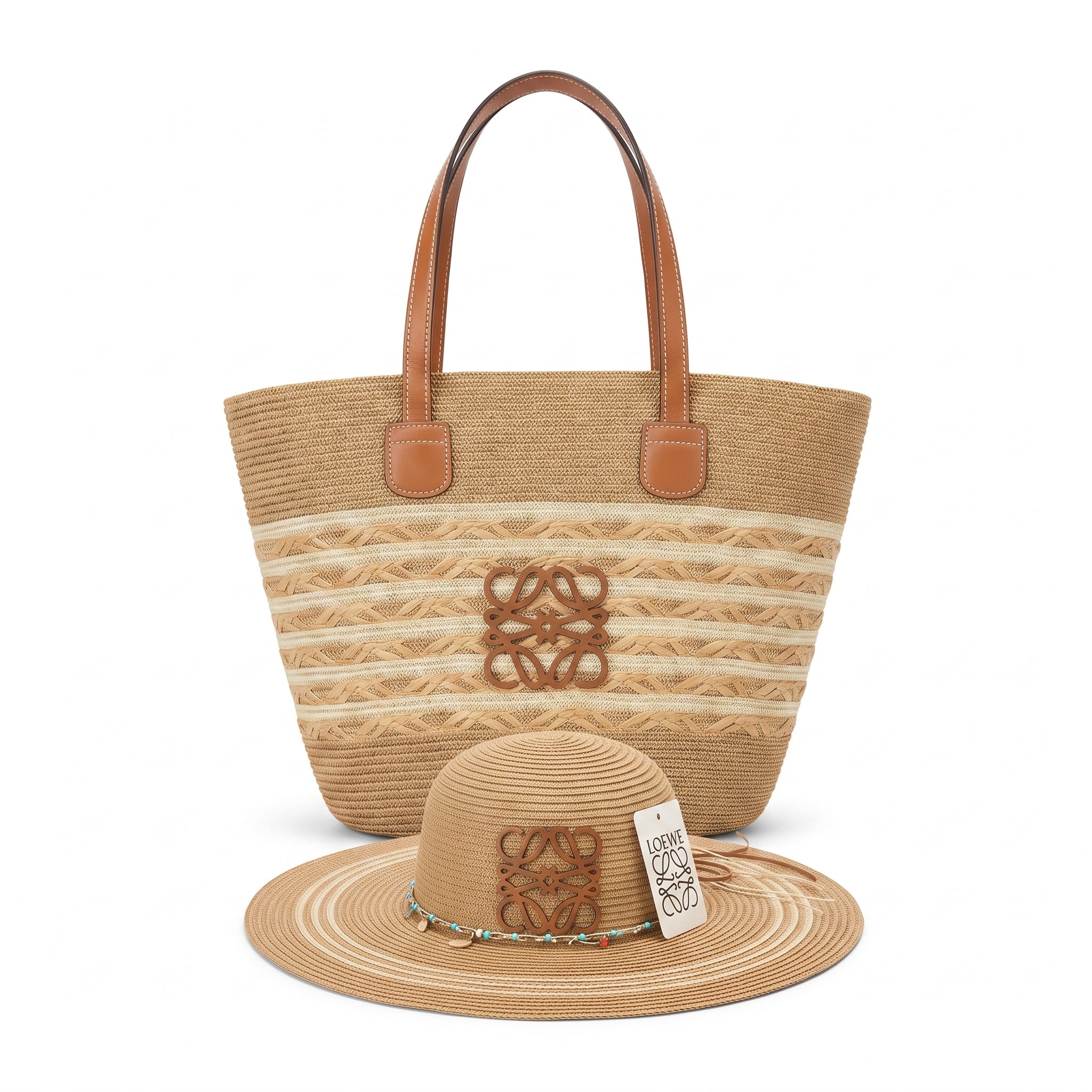 Loewe Raffia Tote Bag With Calfskin Leather Trim Woman LOW 230 Brown