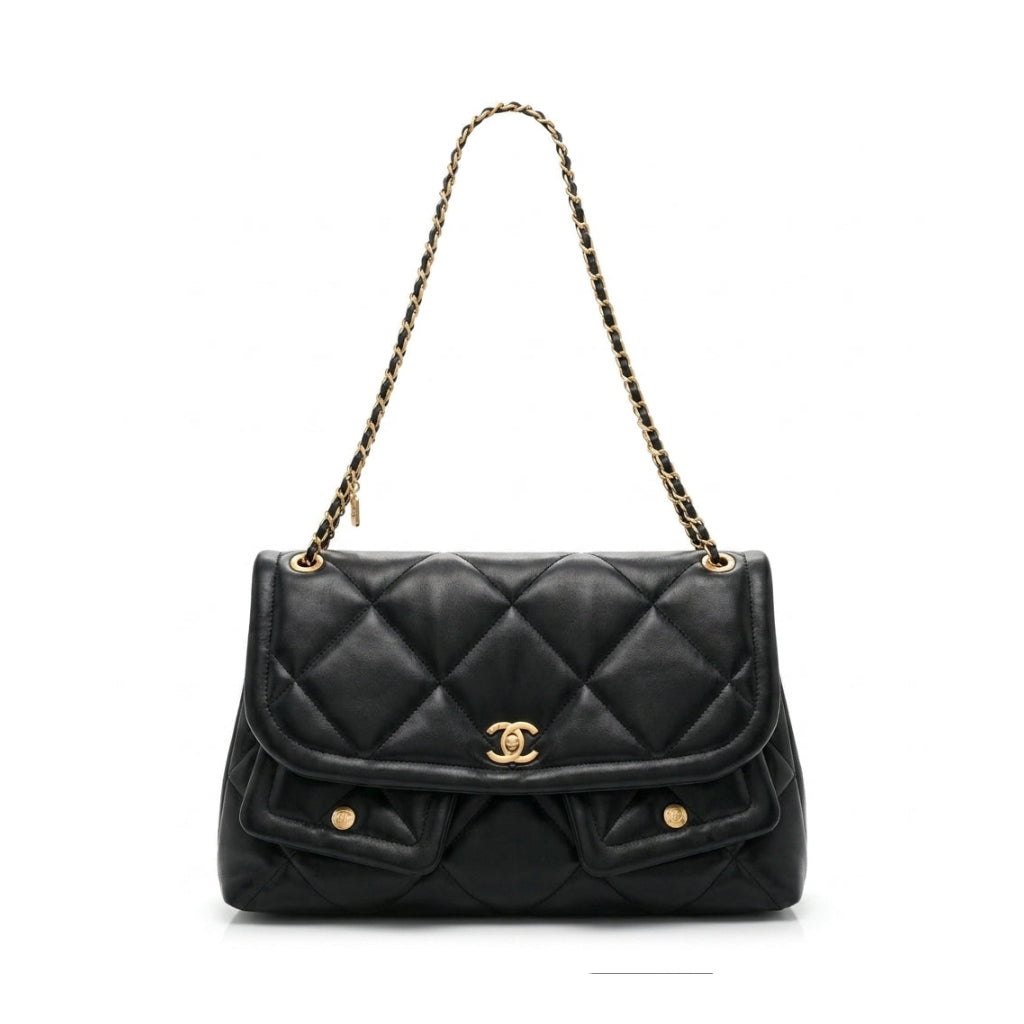 Chanel Maxi Handbag in Black Lambskin Leather Length 25 cm - Width 40 cm Mirorr Woman AP5678 Black