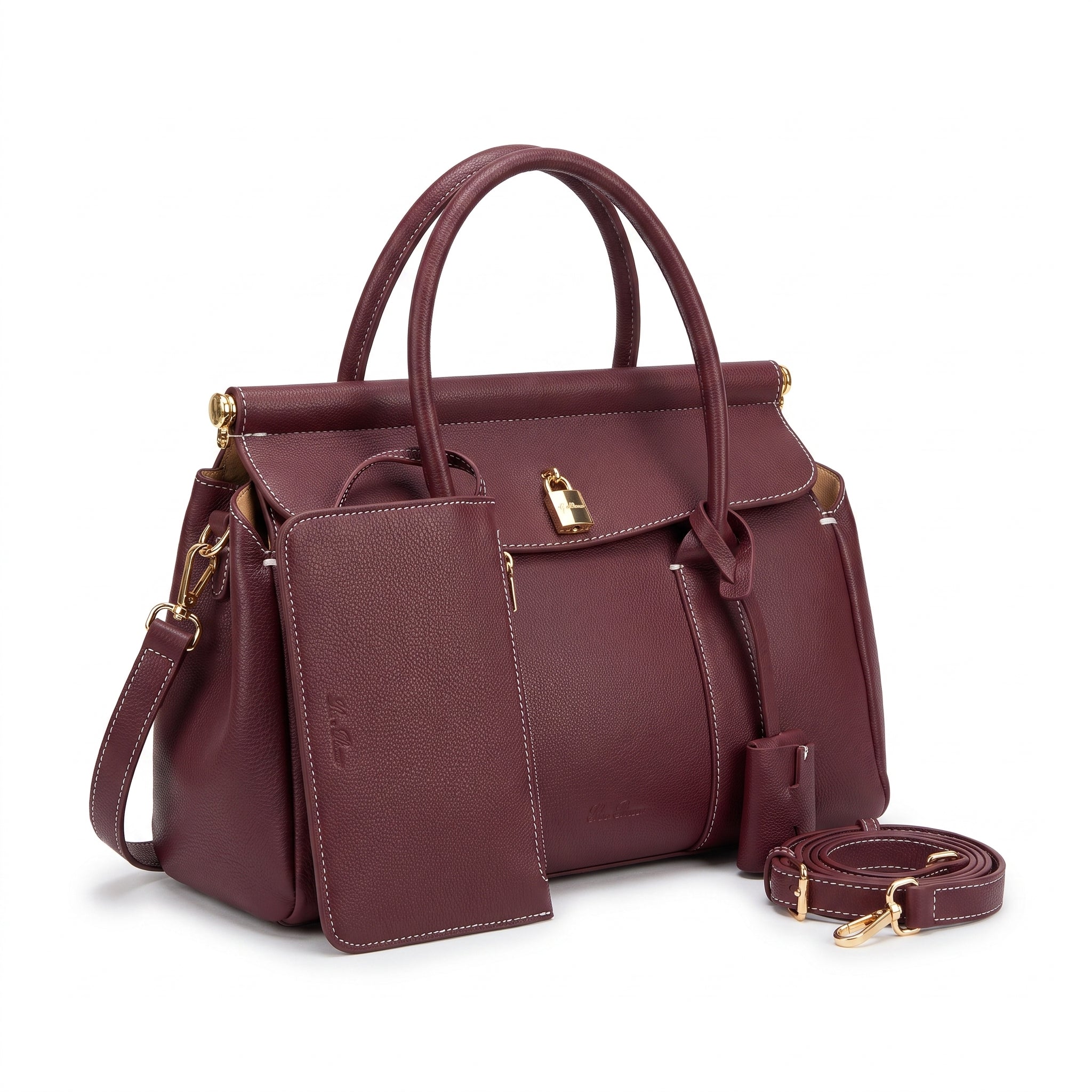 Loro Piana Loom Luxury Women's Bag Leather Goods Loom – Length 21 cm, Width 32 cm L32 Burgundy