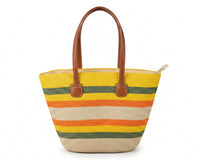 SAINT LAURENT Panier large leather-trimmed raffia tote Bag Woman YSL 209 Yellow