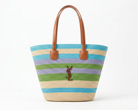 SAINT LAURENT Panier large leather-trimmed raffia tote Bag Woman YSL 209 Blue