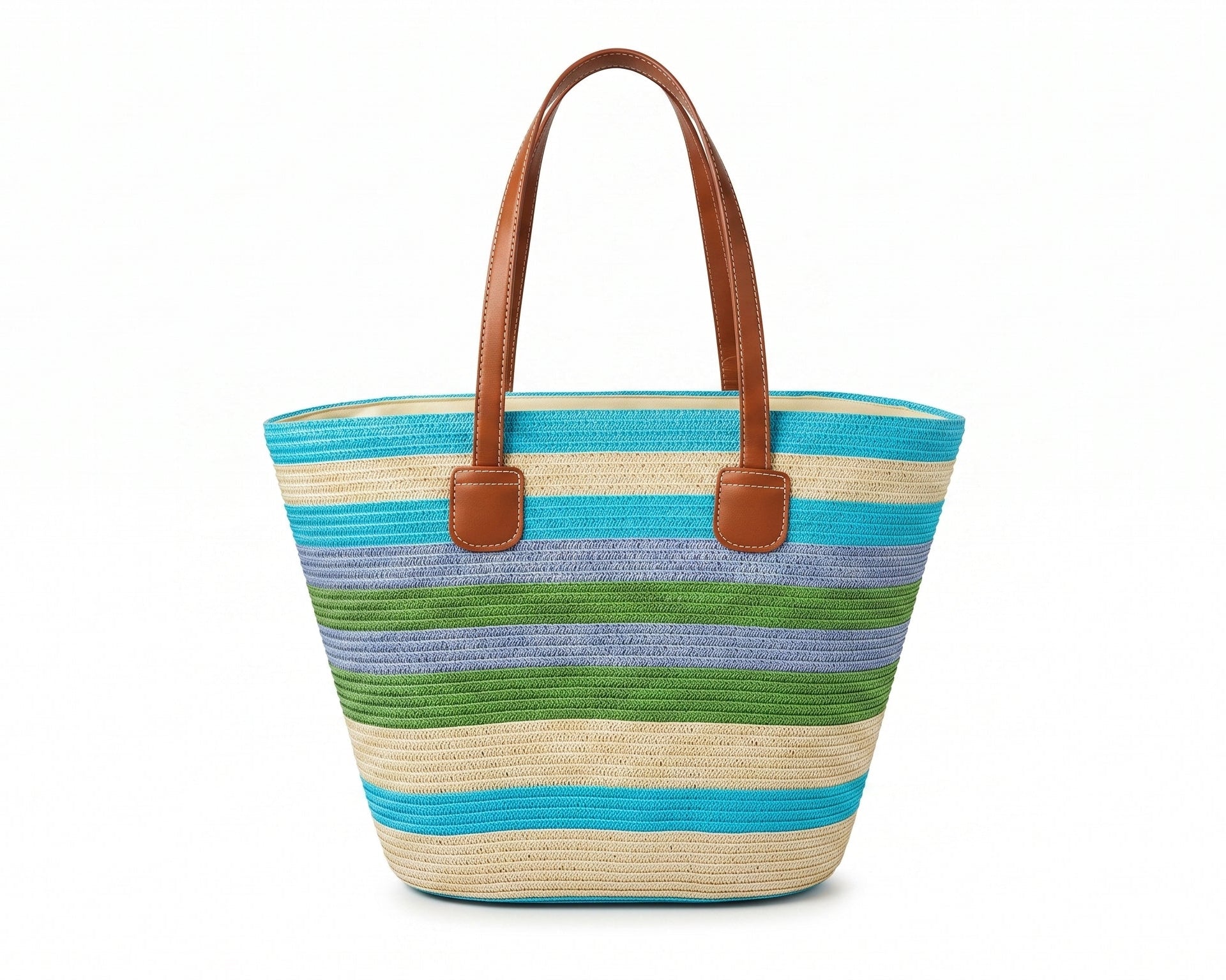 SAINT LAURENT Panier large leather-trimmed raffia tote Bag Woman YSL 209 Blue