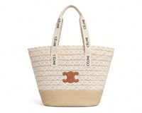Celine Raffia Tote Bag With Calfskin Leather Trim Woman CEL 213 Beige