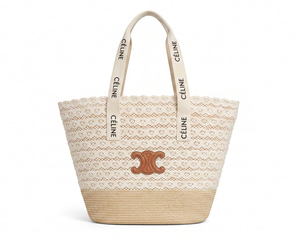 Celine Raffia Tote Bag With Calfskin Leather Trim Woman CEL 213 Beige
