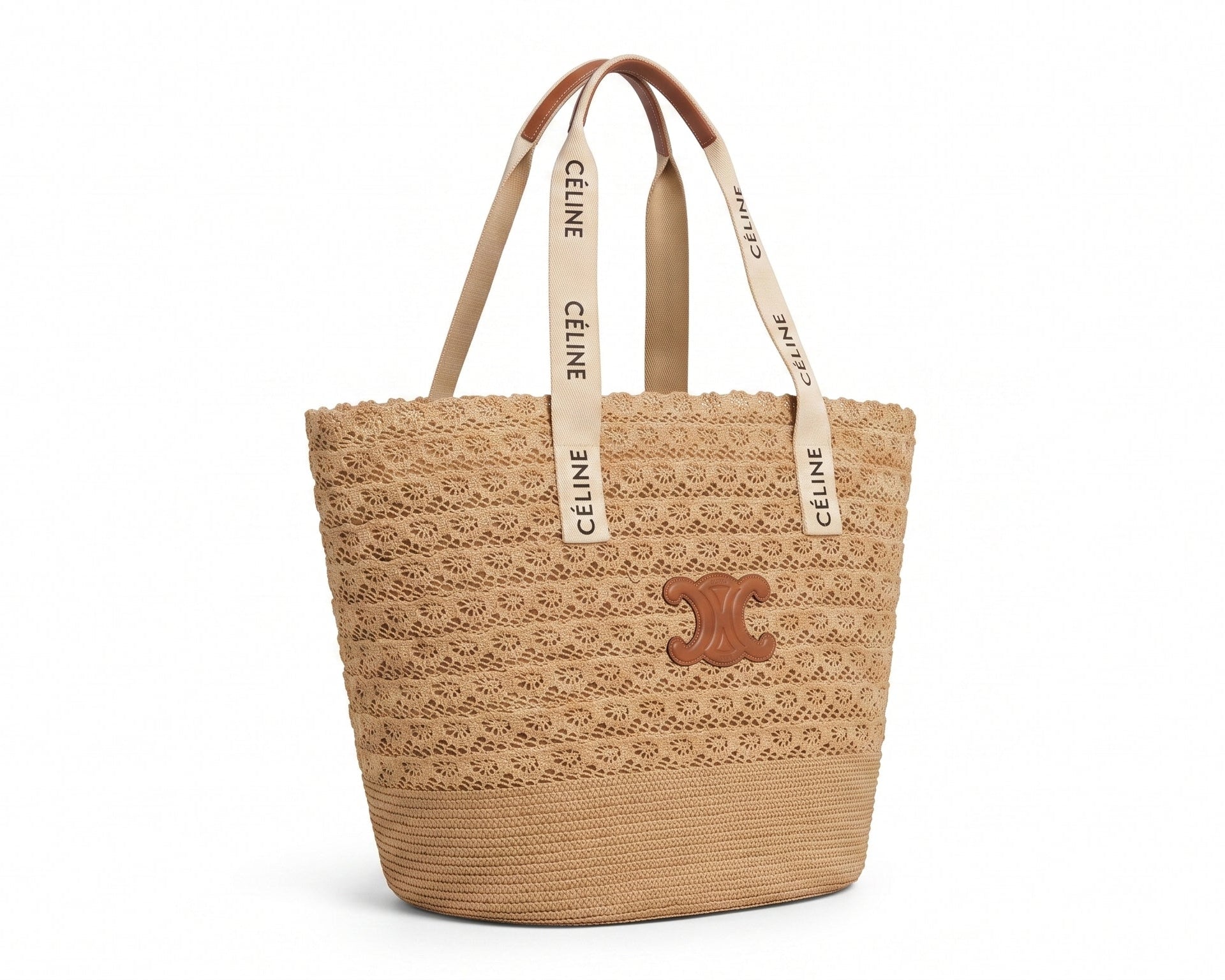 Celine Raffia Tote Bag With Calfskin Leather Trim Woman CEL 213 Brown