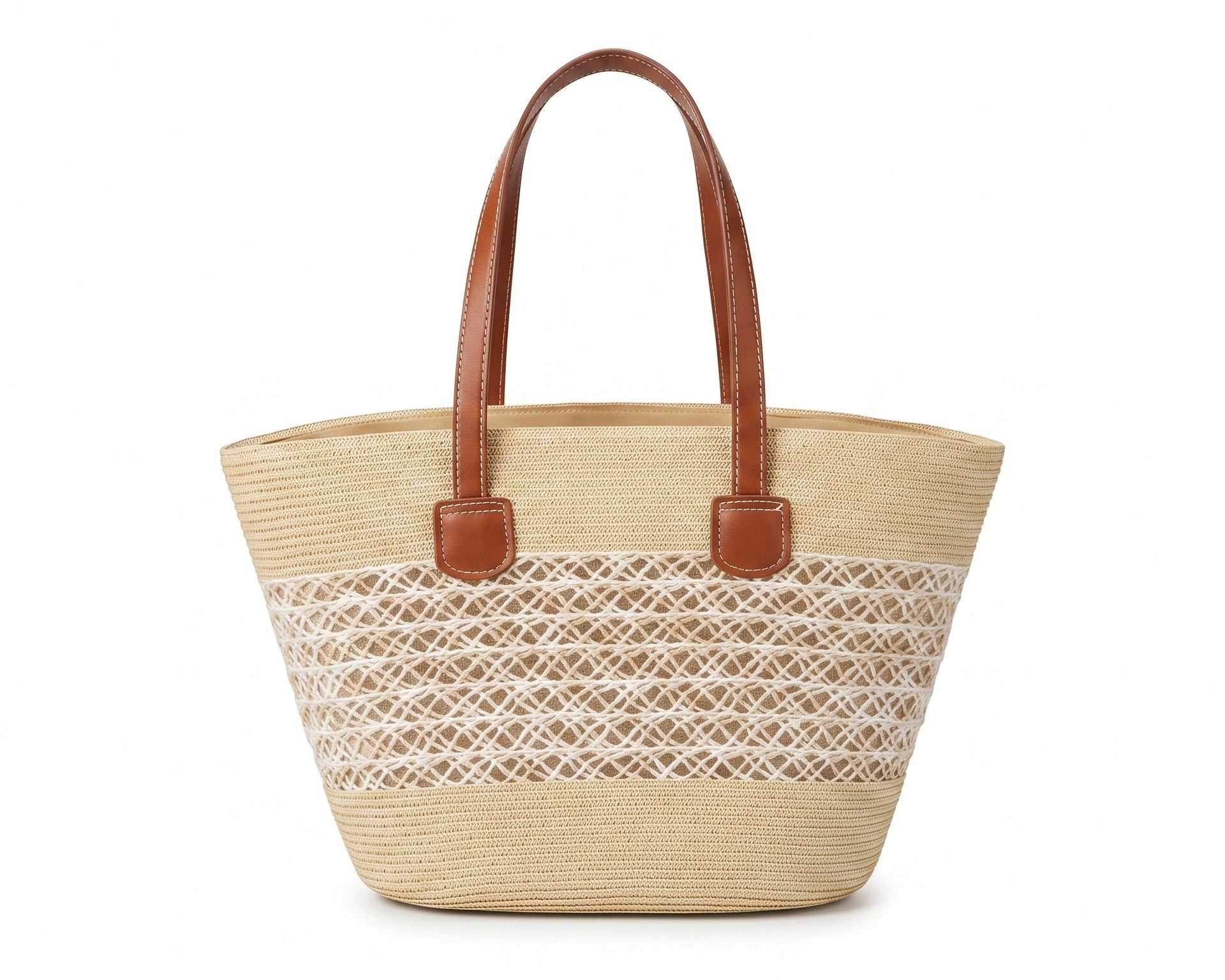 Loewe Raffia Tote Bag With Calfskin Leather Trim Woman LOW 230 Beige