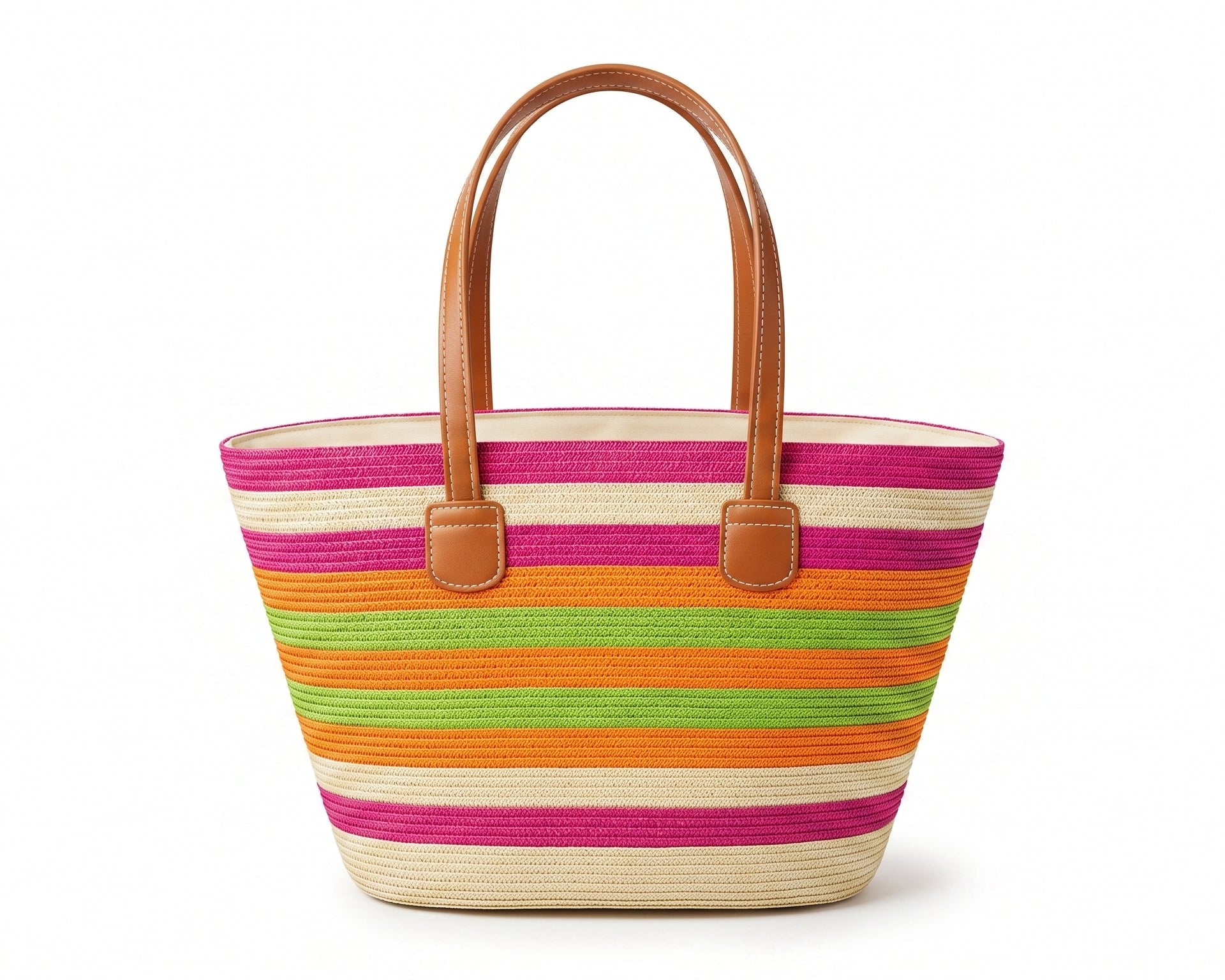 SAINT LAURENT Panier large leather-trimmed raffia tote Bag Woman YSL 209 Fuchsia