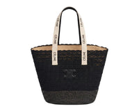 Celine Raffia Tote Bag With Calfskin Leather Trim Woman CEL 213 Black