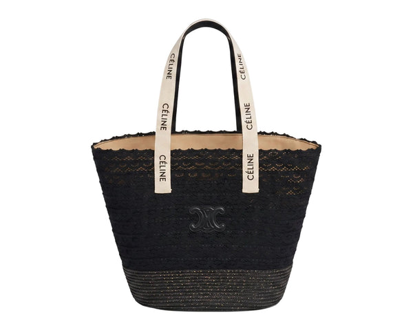 Celine Raffia Tote Bag With Calfskin Leather Trim Woman CEL 213 Black