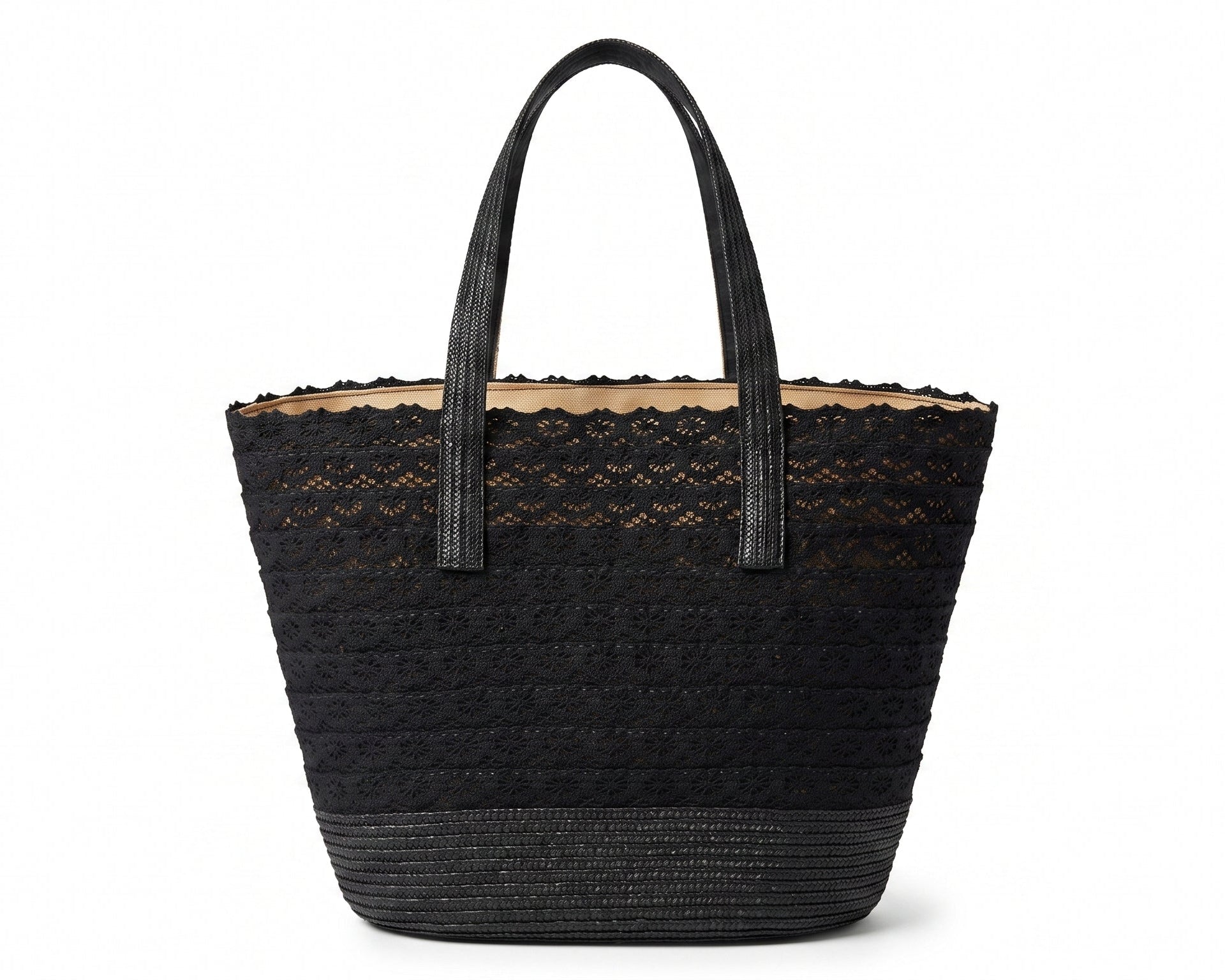 Celine Raffia Tote Bag With Calfskin Leather Trim Woman CEL 213 Black
