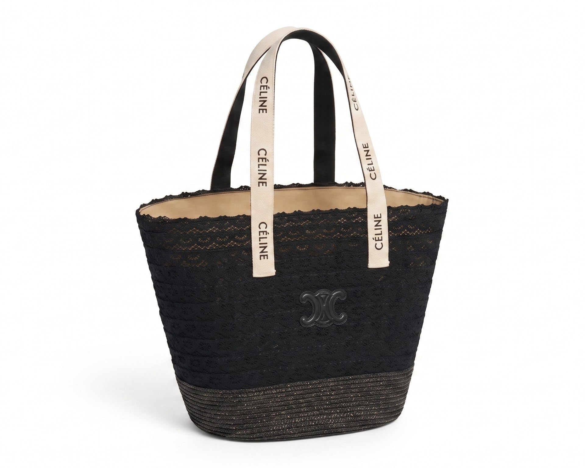 Celine Raffia Tote Bag With Calfskin Leather Trim Woman CEL 213 Black