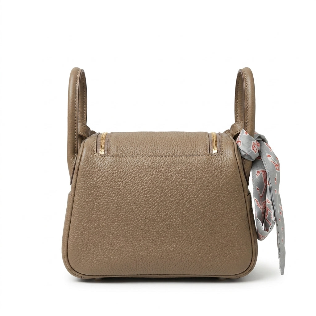 Hermès Etoupe Clemence Mini Bag Lindy 20 Gold Hardware Length 13 cm - Width 19 cm Mirror Woman H278 Khaki