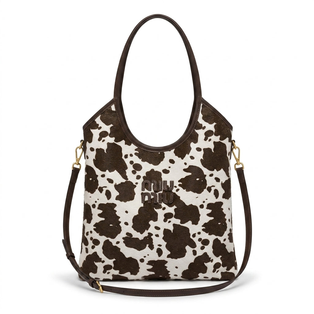 Miu Miu Ivy canvas and leather bag for Women Mirror Length 40 cm - Width 32 cm 2582 Coffee