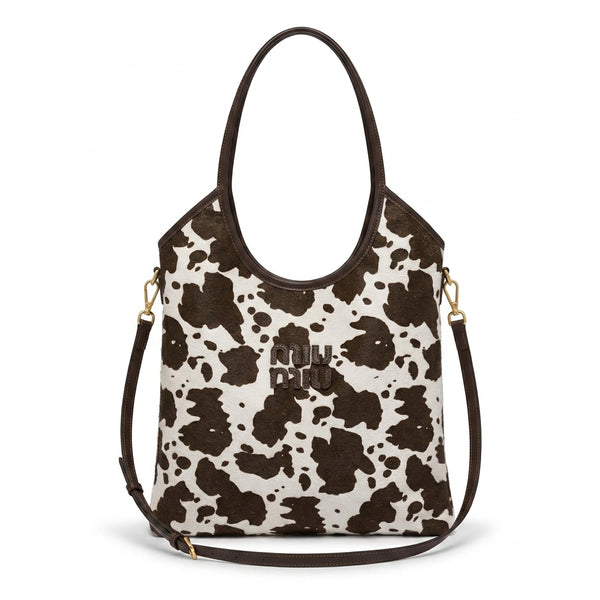 Miu Miu Ivy canvas and leather bag for Women Mirror Length 40 cm - Width 32 cm 2582 Coffee