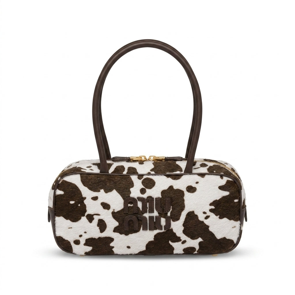Miu Miu Beau Tartan Small Wool-Blend Top Handle Bag Length 10 cm - Width 27 cm Mirror Woman 2581 Coffee