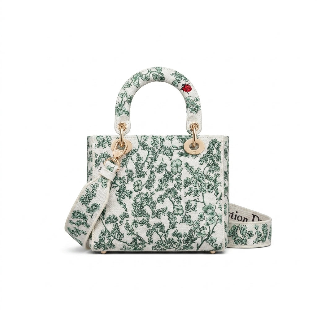 Christian Dior Lady Dior Green Toile De Jouy Clover Length 18 cm - Width 20 cm Mirror Woman 2529 White