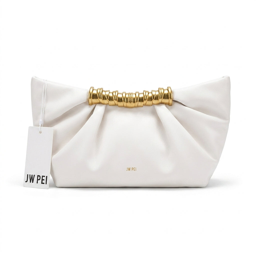 JW PEI - Leia Pleated Clutch in Vegan Leather 15 cm - Width 20 cm Mirror Woman 006 White