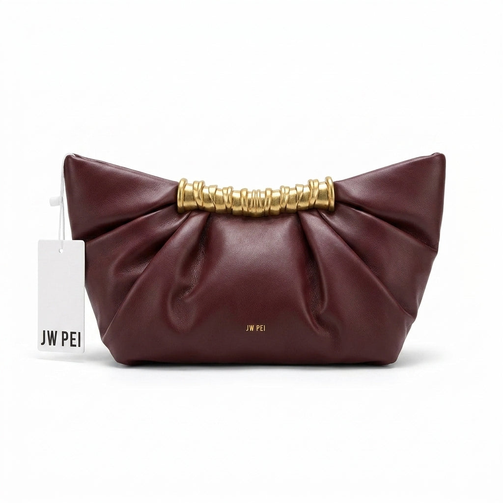 JW PEI - Leia Pleated Clutch in Vegan Leather 15 cm - Width 20 cm Mirror Woman 006 Burgundy