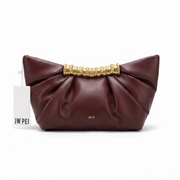 JW PEI - Leia Pleated Clutch in Vegan Leather 15 cm - Width 20 cm Mirror Woman 006 Burgundy