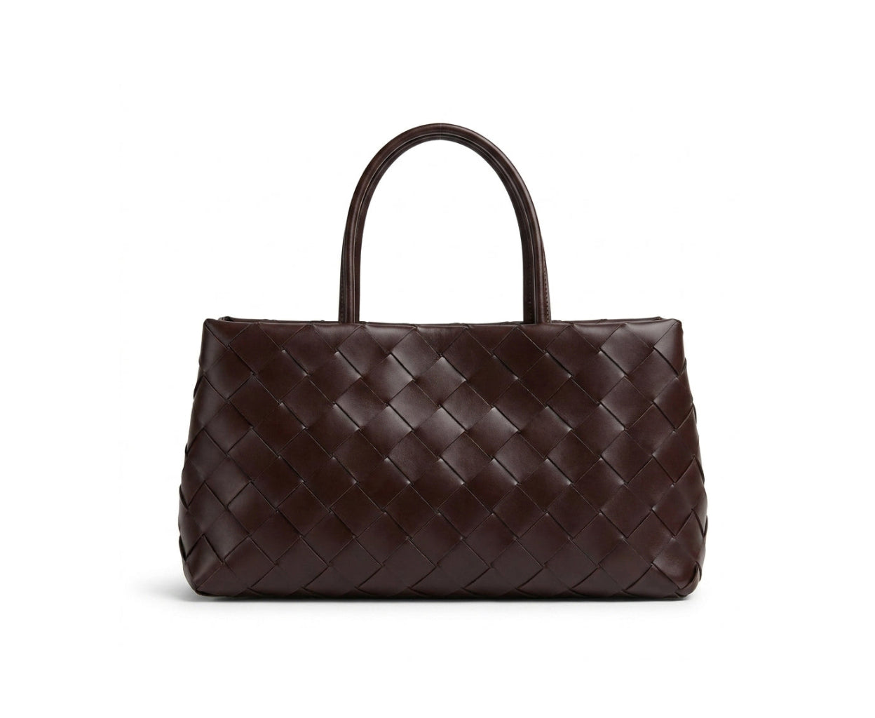 Weaved oil waxed calf leather handle shoulder tote Bag Mirror Length 23 cm - Width 42 cm Woman Y9113 Coffee