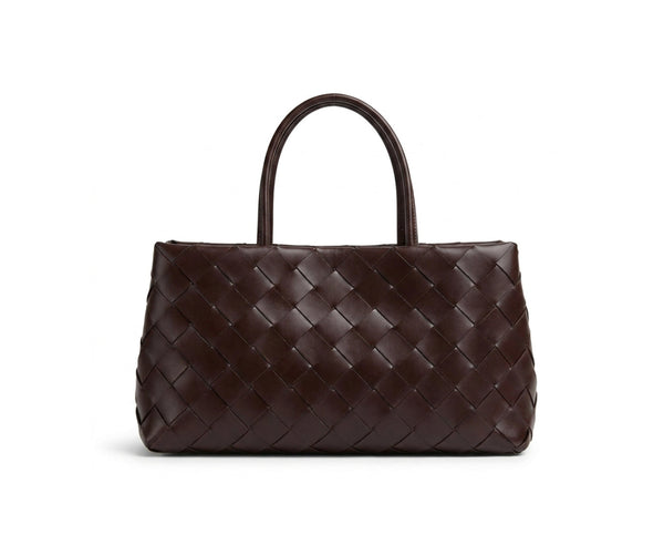 Weaved oil waxed calf leather handle shoulder tote Bag Mirror Length 23 cm - Width 42 cm Woman Y9113 Coffee