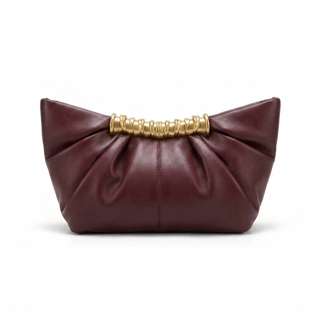 JW PEI - Leia Pleated Clutch in Vegan Leather 15 cm - Width 20 cm Mirror Woman 006 Burgundy