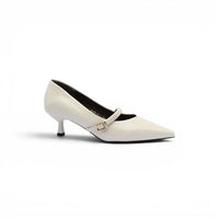 Pointed Toe Ladies Buckle Stiletto Heels Fashion PU Leather Woman 25258 Beige