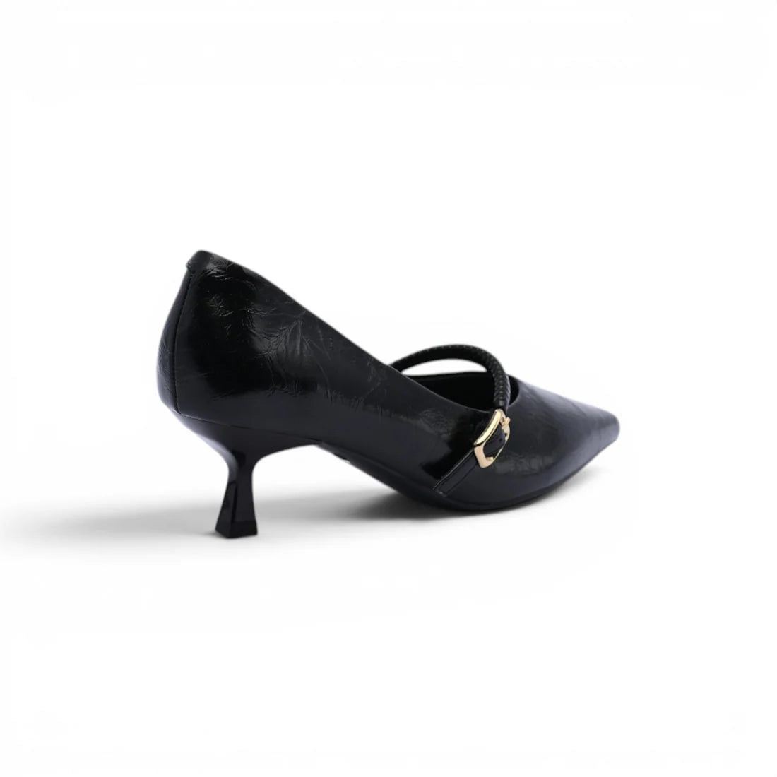 Pointed Toe Ladies Buckle Stiletto Heels Fashion PU Leather Woman 25258 Black