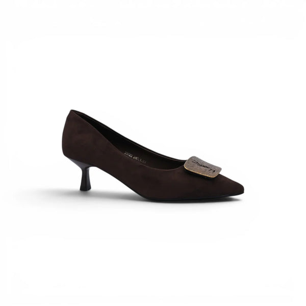 Pointed Stiletto Heel Shoes In Faux Suede Woman 25322 Coffee
