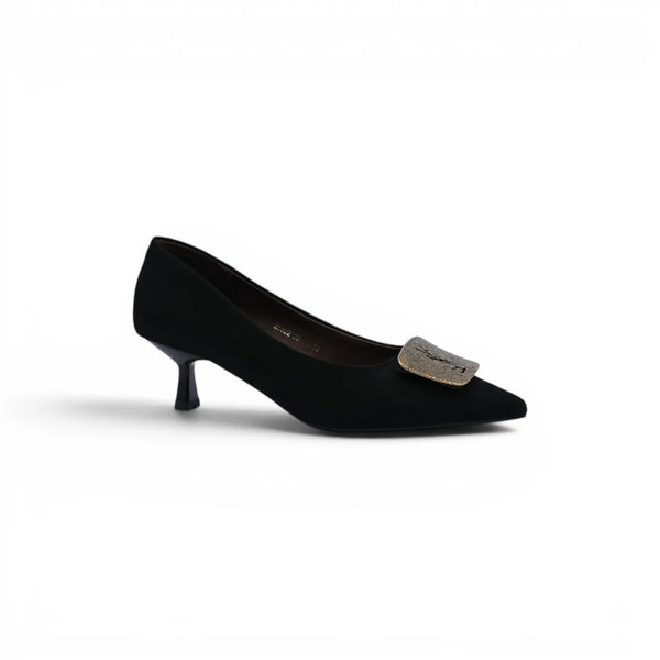 Pointed Stiletto Heel Shoes In Faux Suede Woman 25322 Black