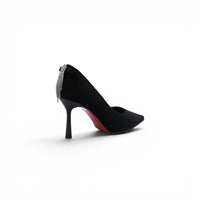 Pointed Stiletto Heel Shoes In Faux Suede Woman 25272 Black