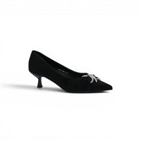 Pointed Stiletto Heel Shoes In Faux Suede Crystal embellished Pump Woman 25261 Black