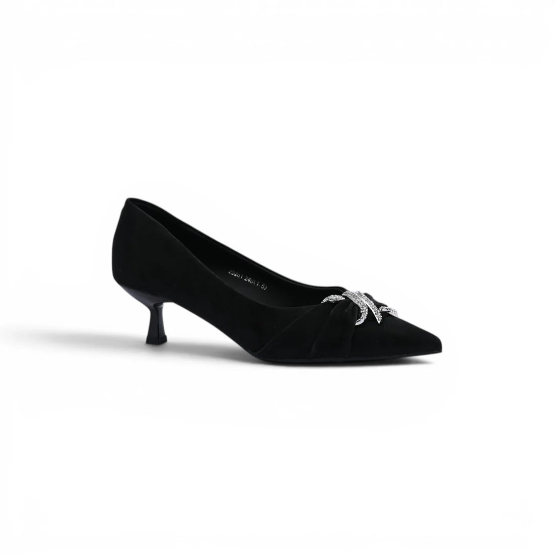 Pointed Stiletto Heel Shoes In Faux Suede Crystal embellished Pump Woman 25261 Black