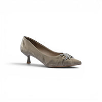 Pointed Stiletto Heel Shoes In Faux Suede Crystal embellished Pump Woman 25261 Khaki