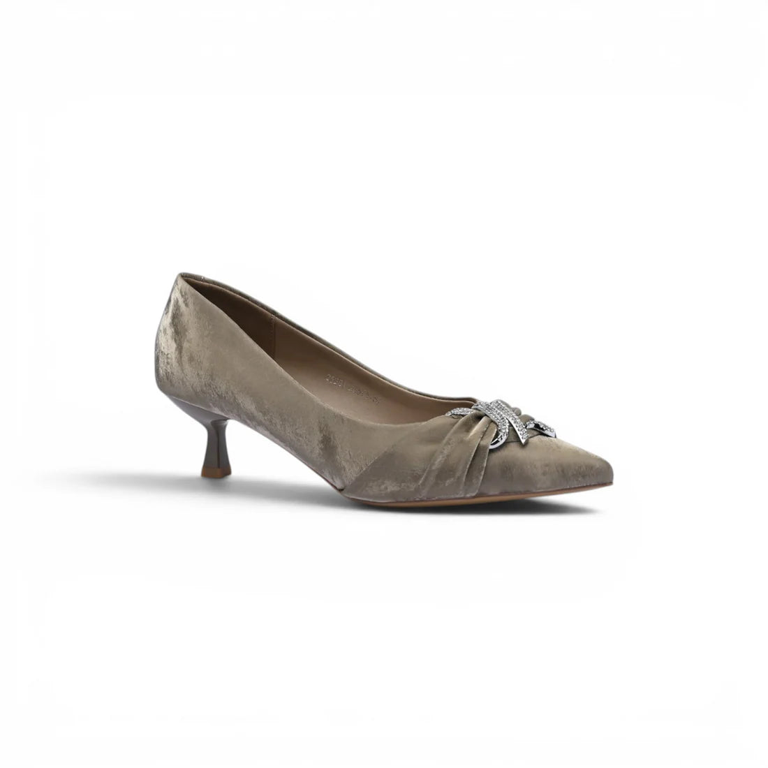 Pointed Stiletto Heel Shoes In Faux Suede Crystal embellished Pump Woman 25261 Khaki