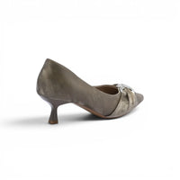 Pointed Stiletto Heel Shoes In Faux Suede Crystal embellished Pump Woman 25261 Khaki