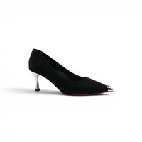 Pointed Stiletto Heel Shoes In Faux Suede Crystal embellished Pump Woman 25253 Black